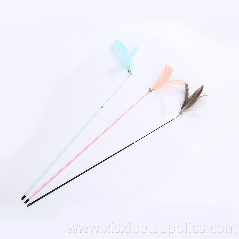 hot selling long hand Stainless steel retractable cat teaser toy with feather